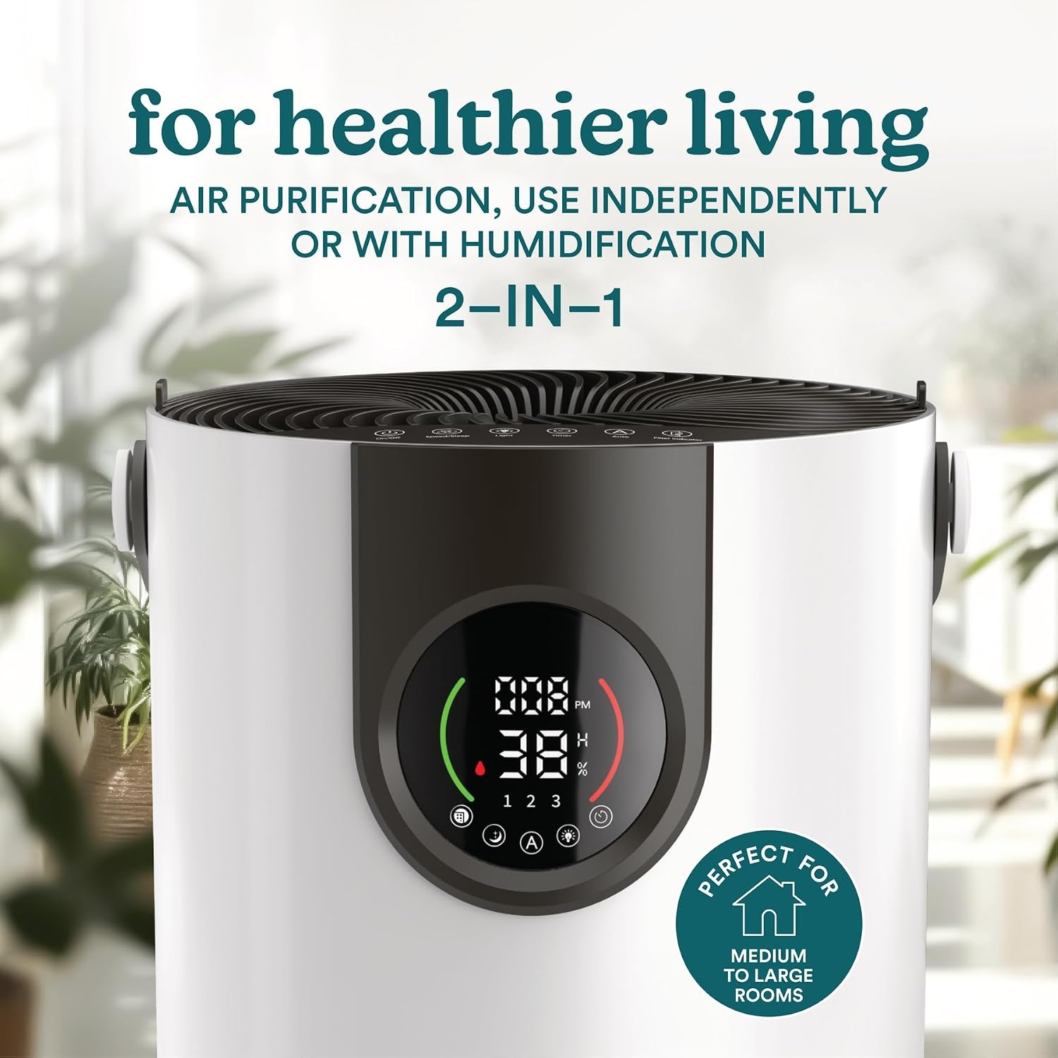 image:imageHomedics 2in1 Air Purifier amp Evaporative Humidifier for Large Rooms  HEPA Air Cleaner Filtered Humidification Digital Air Quality Sensor Auto Mode Tower Design for Home No Visible Mist2in1 Air Purifier  Humidifier