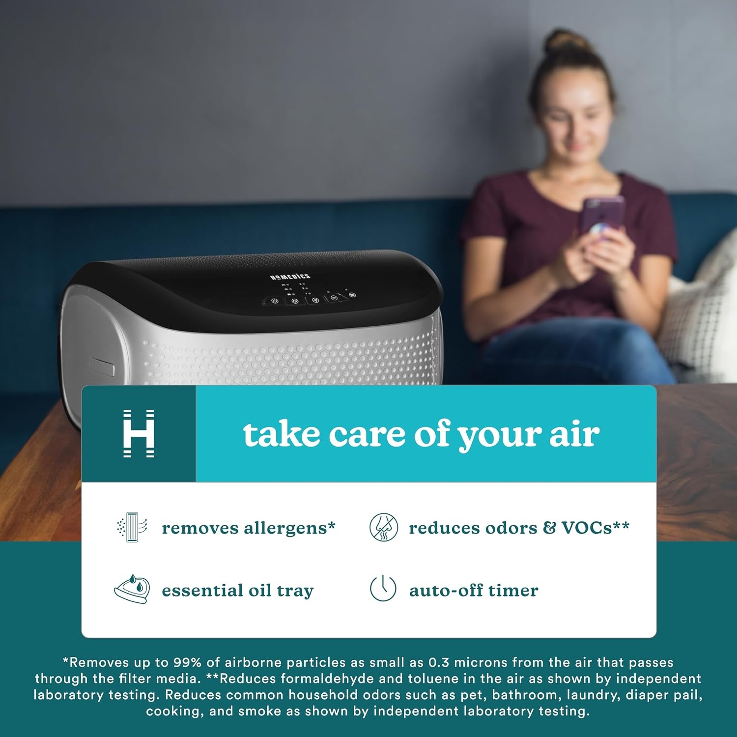 image:imageHomedics TotalClean Desktop Air Purifier  360Degree HEPA Filter for 128 Sq Ft Small Air Purifier for Home Office Bedroom and Workplace 3 Speed Settings for Small Rooms WhiteBlack