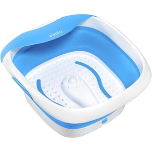 image:imageHoMedics Compact Pro Spa Collapsible Footbath with Heat Maintenance Vibration Massage ACUNode Surface Improves Circulation Soothe Tired Muscles Tub for Easy Storage Blue and White