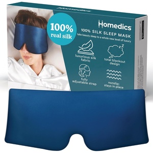 image:imageHomedics 100 Silk Sleep Mask Mulberry Silk Total Blackout Nonslip Grip Adjustable Strap for Custom Fit Hand Washable Comfortable for Travel amp Home  Midnight BlueMidnight