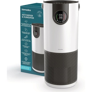 image:imageHomedics 2in1 Air Purifier amp Evaporative Humidifier for Large Rooms  HEPA Air Cleaner Filtered Humidification Digital Air Quality Sensor Auto Mode Tower Design for Home No Visible Mist2in1 Air Purifier  Humidifier