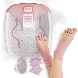 image:imageHomedics Bubble Bliss Deluxe Footbath Gift Set Maintain Heat Foot Spa  Invigorating Bubbles 3 Massage Attachments Pumice Stone Moisturizing Heel Socks amp Splash Guard for Ultimate RelaxationPink