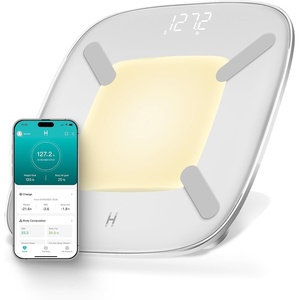 image:imageHomedics Digital Bathroom Scale MotionSensing Ambient Center Illumination  Sleek Tempered Glass HighPrecision Weight Measurement Up to 400 lbs Sustainable Design WhiteWhite