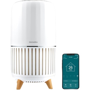 image:imageHomedics Smart Air Purifier 4in1 Tower for Large Rooms Up To 1570 sq ft  True HEPA Filtration UVC Technology Activated Carbon Odor Filter Reduces Bacteria Virus VOCs WiFi and Voice Control